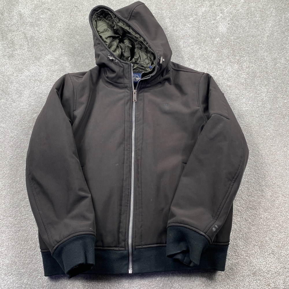 Dockers Softshell Bomber Jacket Mens Large Black Hooded Quilted Lined Full Zip